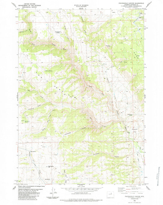 Classic USGS Packsaddle Canyon Wyoming 7.5'x7.5' Topo Map Image
