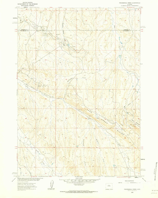 Classic USGS Packsaddle Creek Wyoming 7.5'x7.5' Topo Map Image