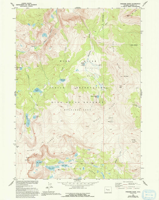 Classic USGS Paradise Basin Wyoming 7.5'x7.5' Topo Map Image