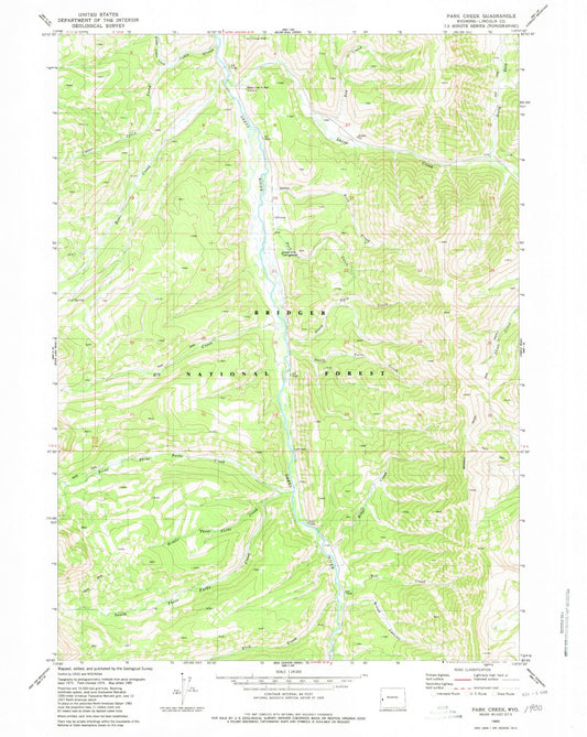Classic USGS Park Creek Wyoming 7.5'x7.5' Topo Map Image