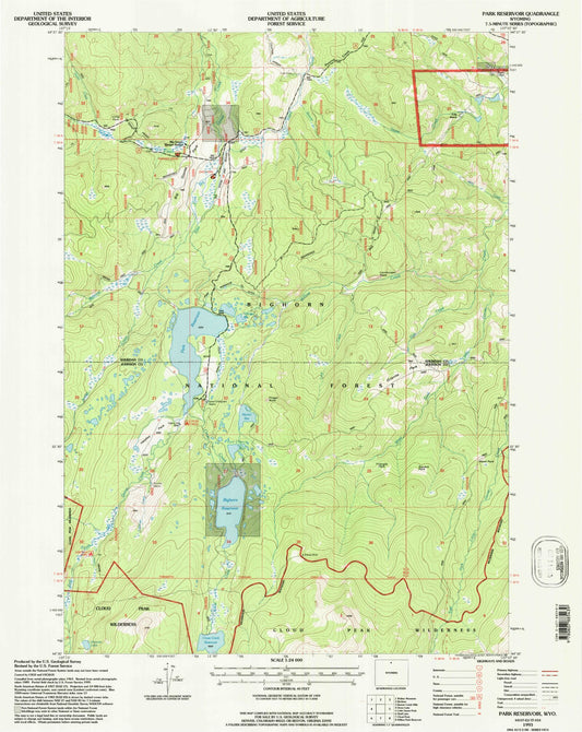 Classic USGS Park Reservoir Wyoming 7.5'x7.5' Topo Map Image