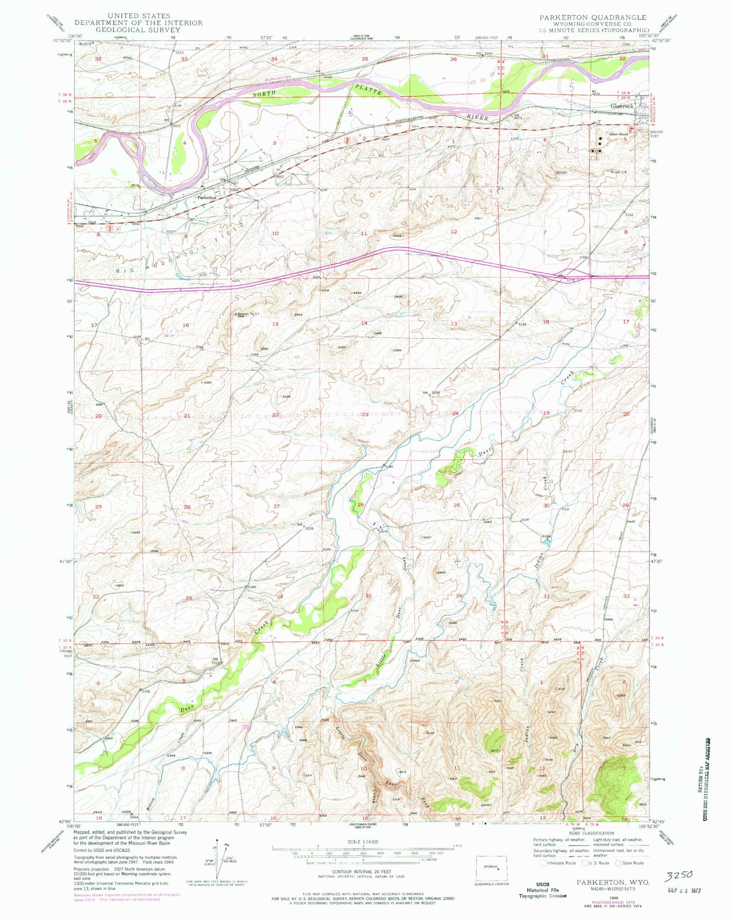 Classic USGS Parkerton Wyoming 7.5'x7.5' Topo Map Image