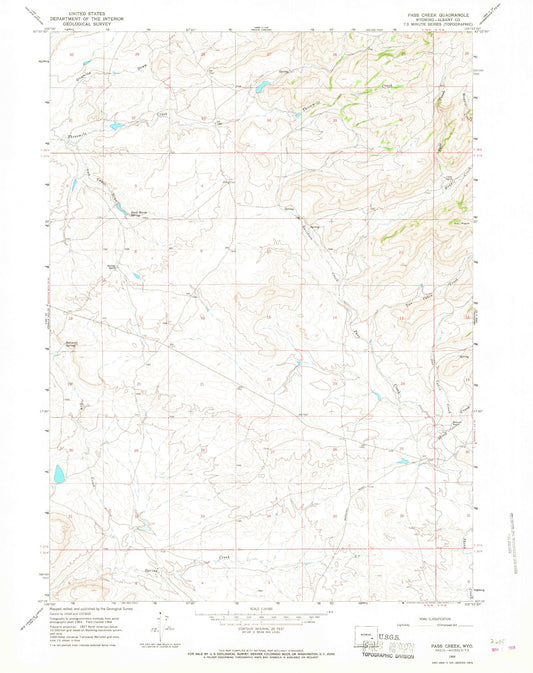 Classic USGS Pass Creek Wyoming 7.5'x7.5' Topo Map Image
