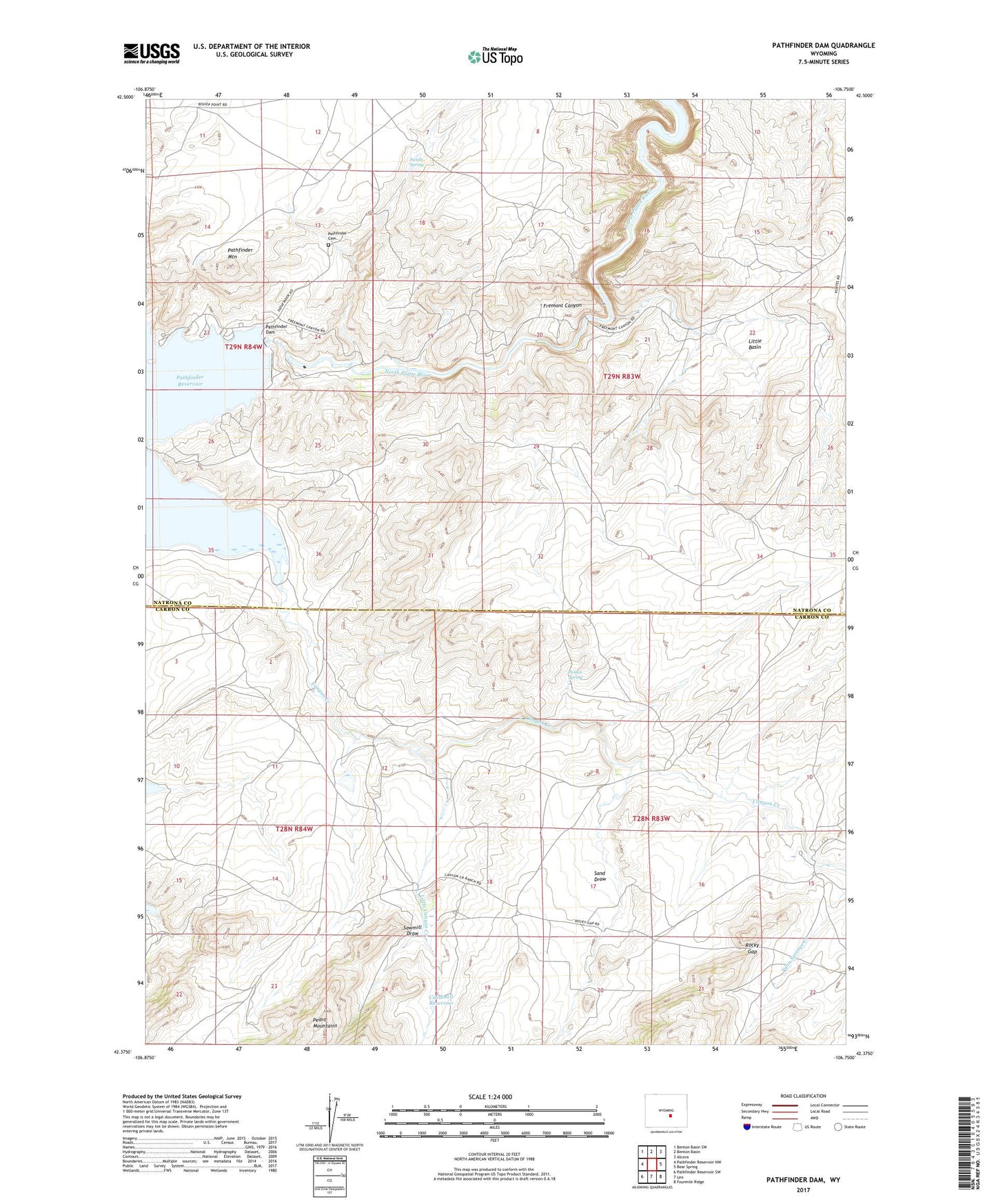 Pathfinder Dam Wyoming US Topo Map Image