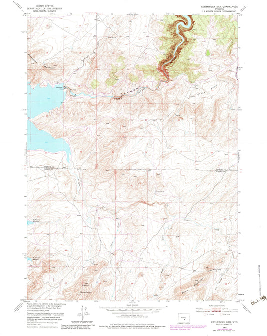 Classic USGS Pathfinder Dam Wyoming 7.5'x7.5' Topo Map Image