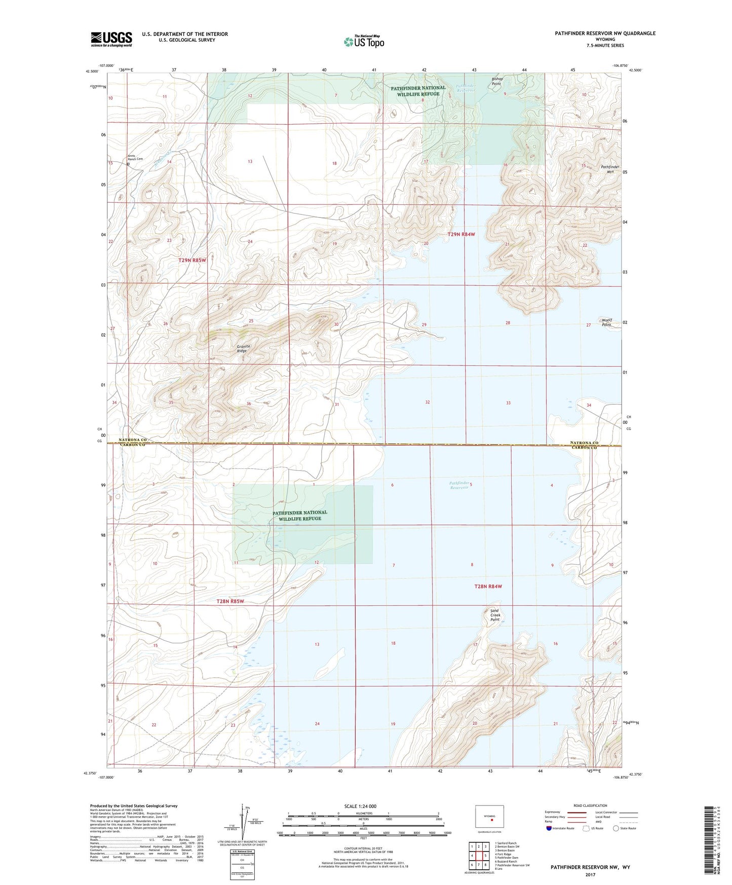 Pathfinder Reservoir NW Wyoming US Topo Map Image
