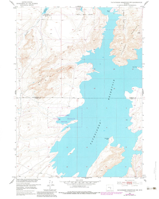 Classic USGS Pathfinder Reservoir NW Wyoming 7.5'x7.5' Topo Map Image