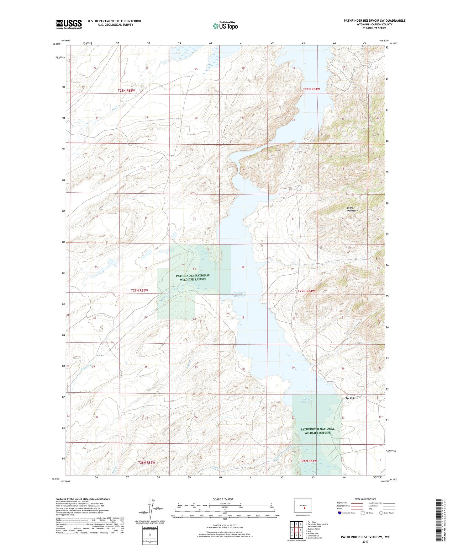 Pathfinder Reservoir SW Wyoming US Topo Map Image