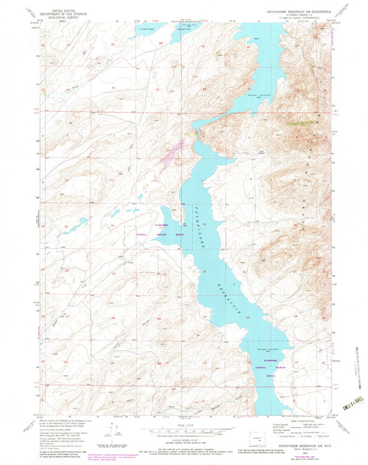 Classic USGS Pathfinder Reservoir SW Wyoming 7.5'x7.5' Topo Map Image