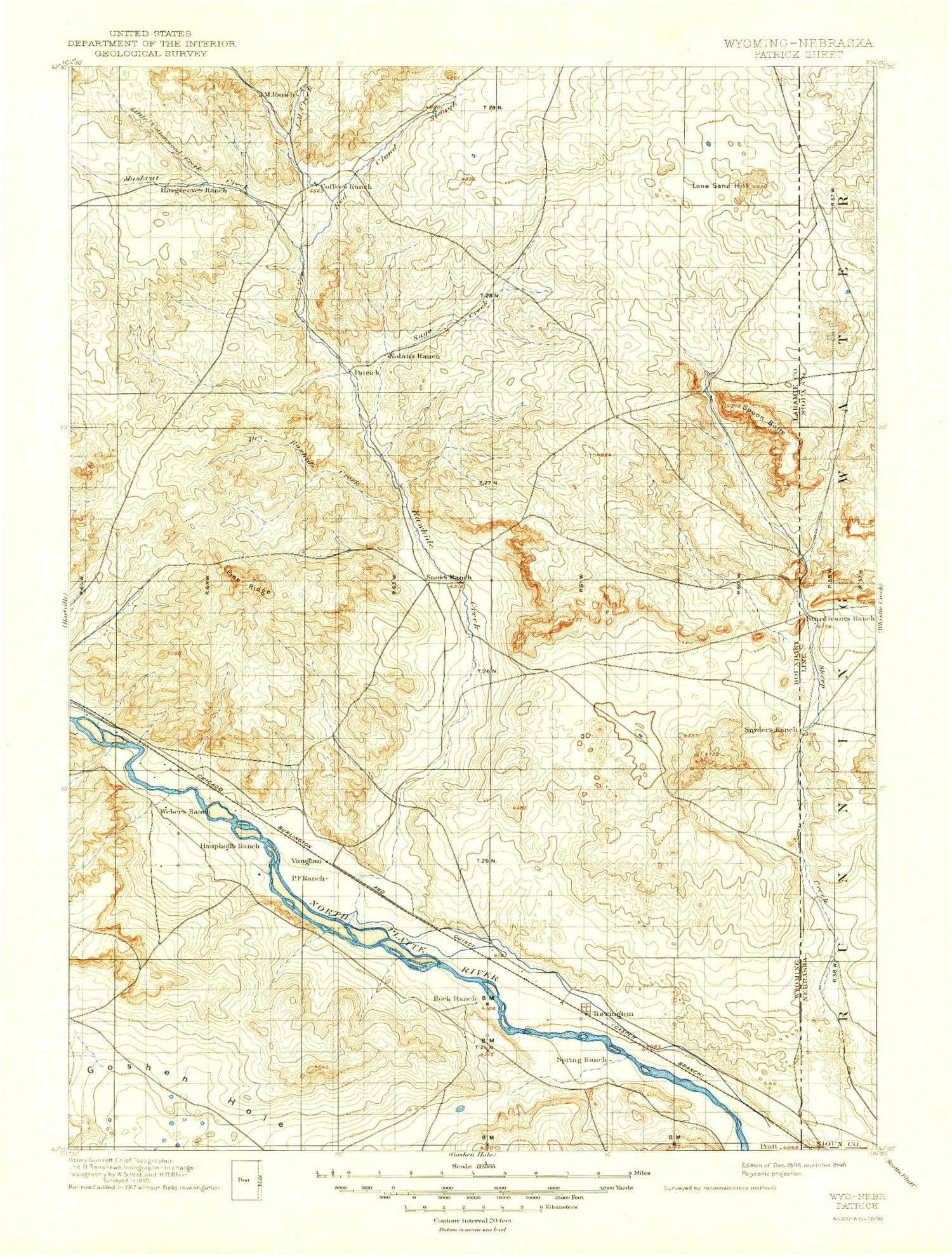 Historic 1896 Patrick Wyoming 30'x30' Topo Map Image