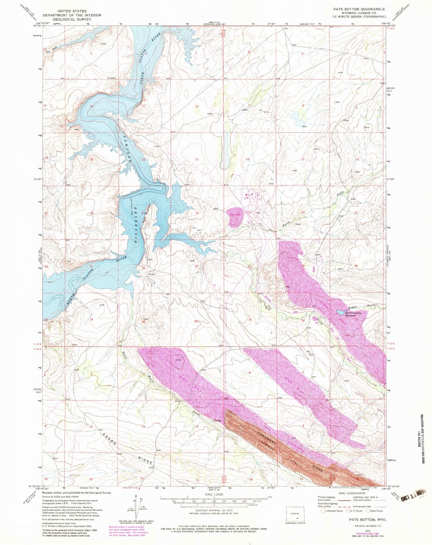 Classic USGS Pats Bottom Wyoming 7.5'x7.5' Topo Map Image