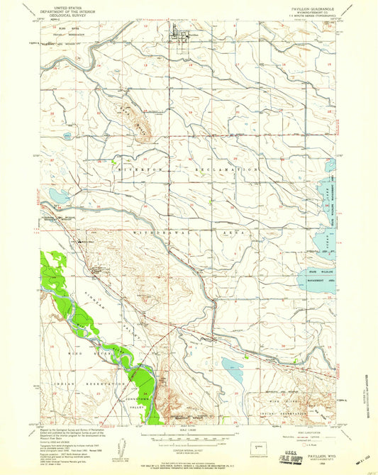 Classic USGS Pavillion Wyoming 7.5'x7.5' Topo Map Image