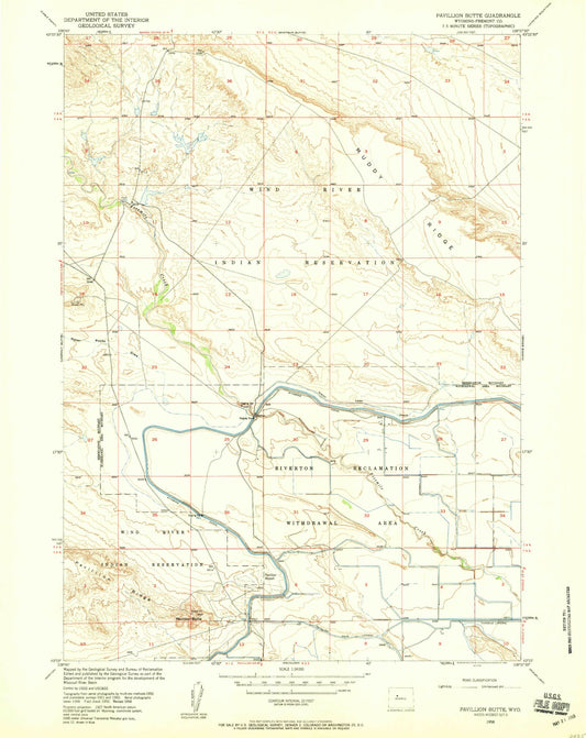 Classic USGS Pavillion Butte Wyoming 7.5'x7.5' Topo Map Image