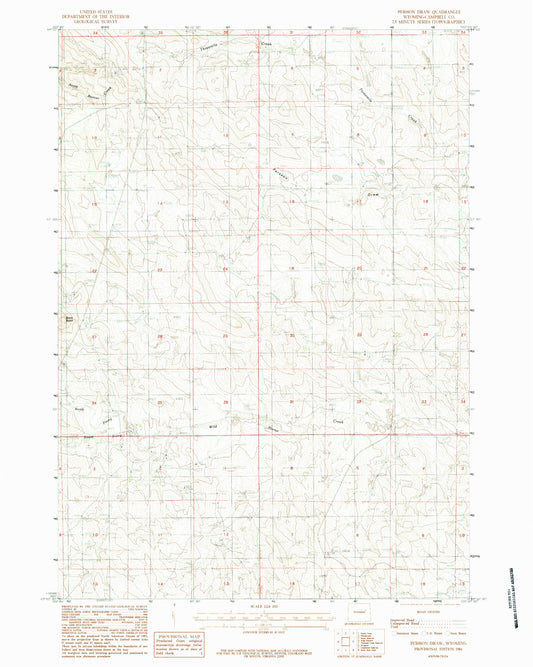 Classic USGS Persson Draw Wyoming 7.5'x7.5' Topo Map Image