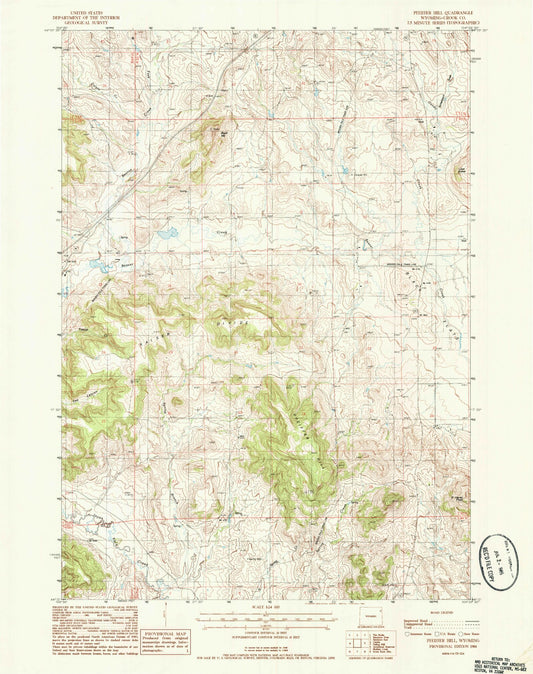 Classic USGS Pfeiffer Hill Wyoming 7.5'x7.5' Topo Map Image