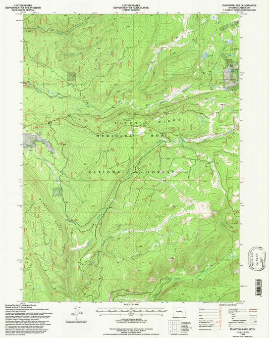 Classic USGS Phantom Lake Wyoming 7.5'x7.5' Topo Map Image