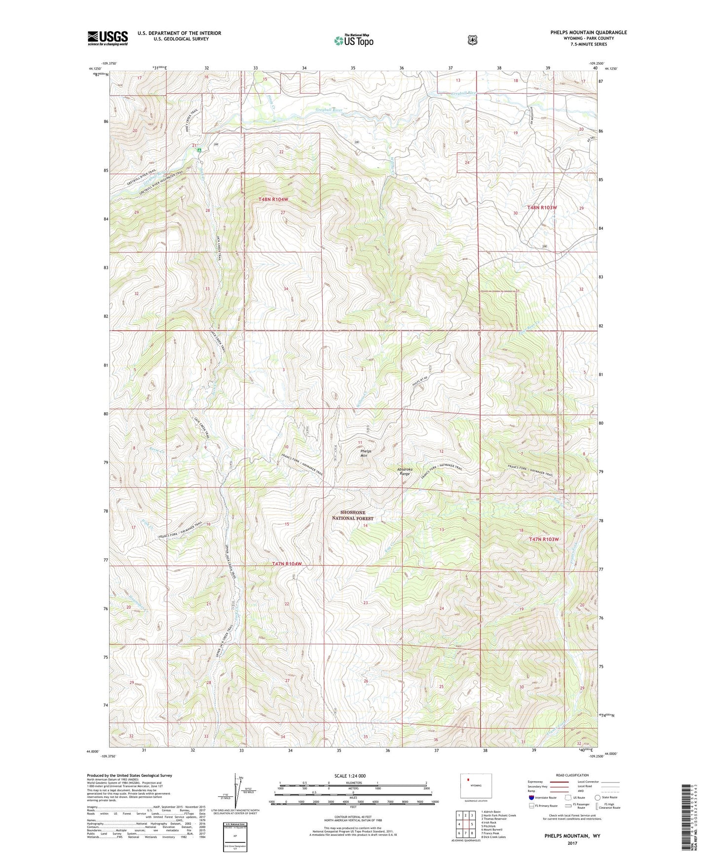 Phelps Mountain Wyoming US Topo Map Image