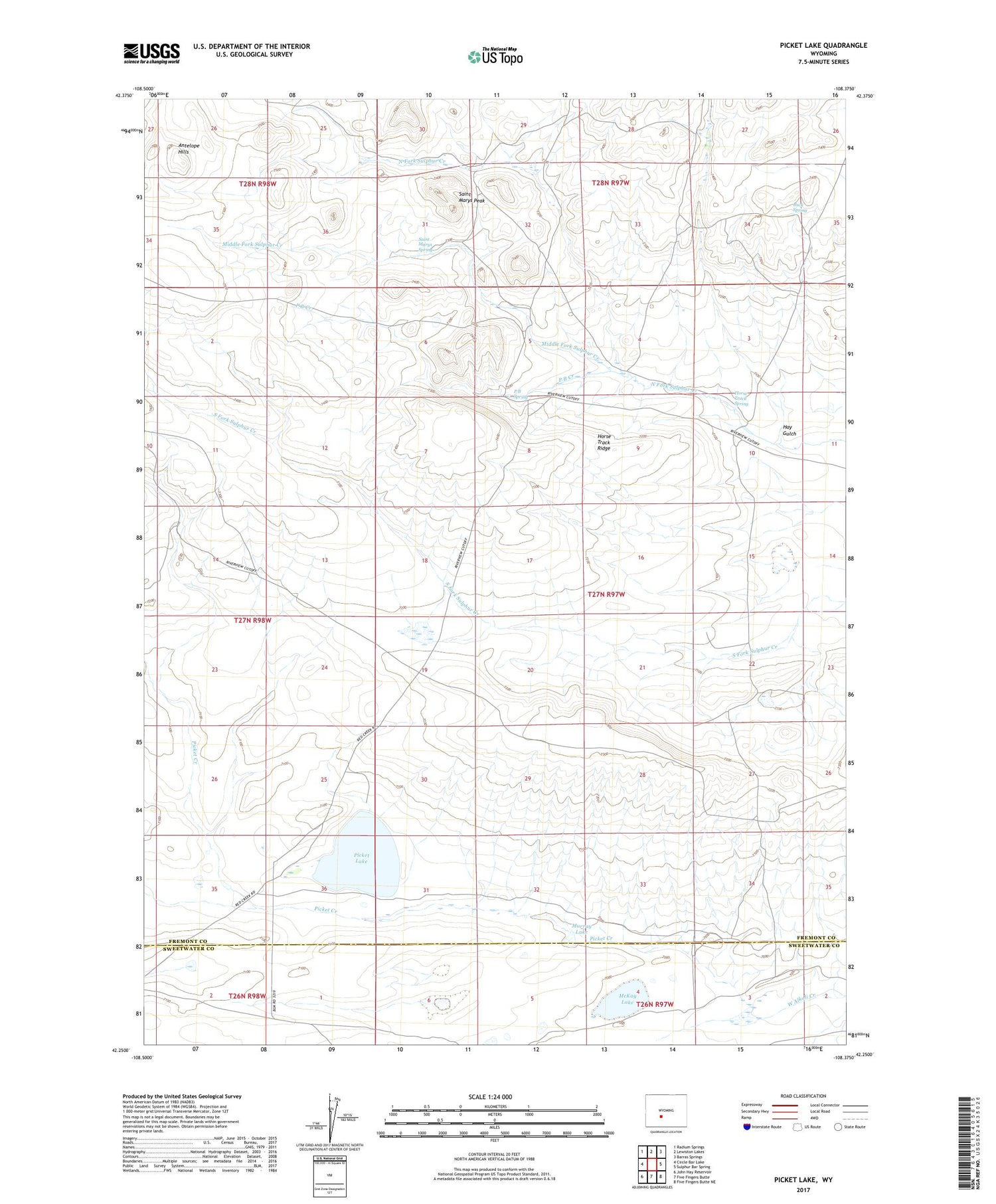 Picket Lake Wyoming US Topo Map Image
