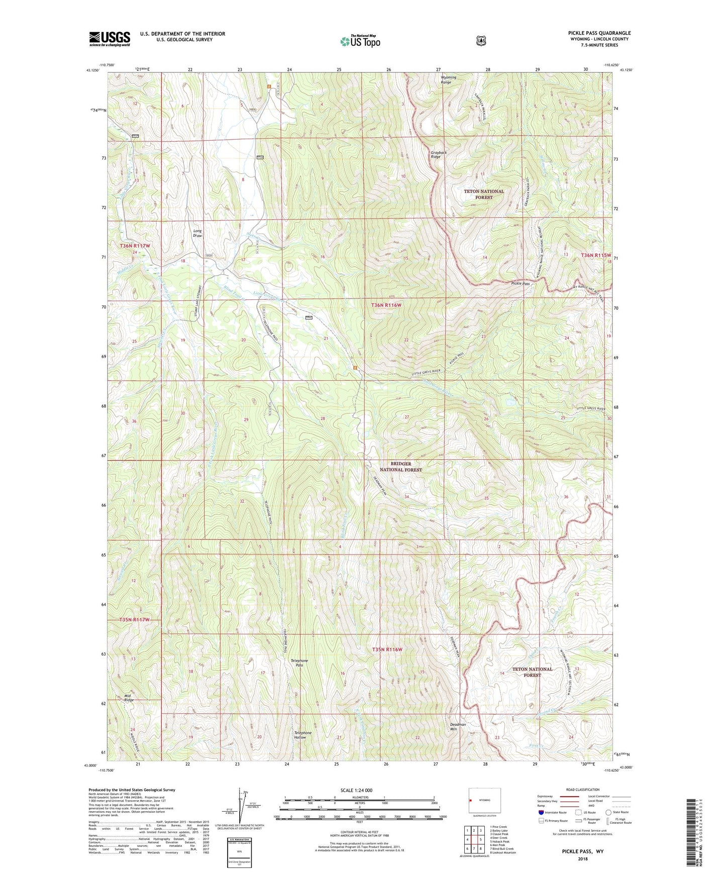 Pickle Pass Wyoming US Topo Map Image