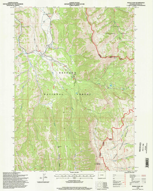 Classic USGS Pickle Pass Wyoming 7.5'x7.5' Topo Map Image