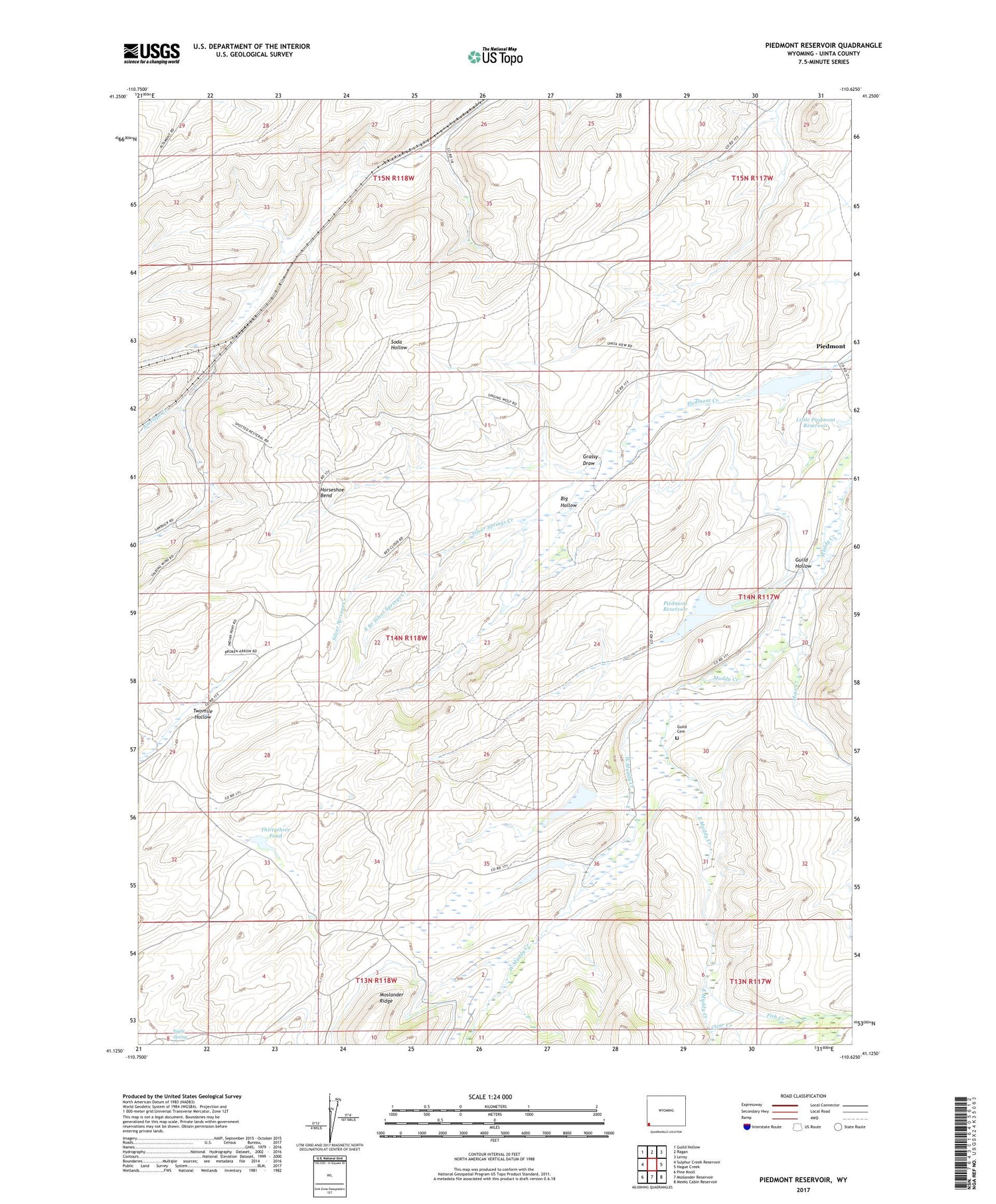 Piedmont Reservoir Wyoming US Topo Map Image