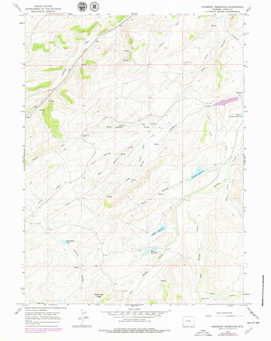 Classic USGS Piedmont Reservoir Wyoming 7.5'x7.5' Topo Map Image