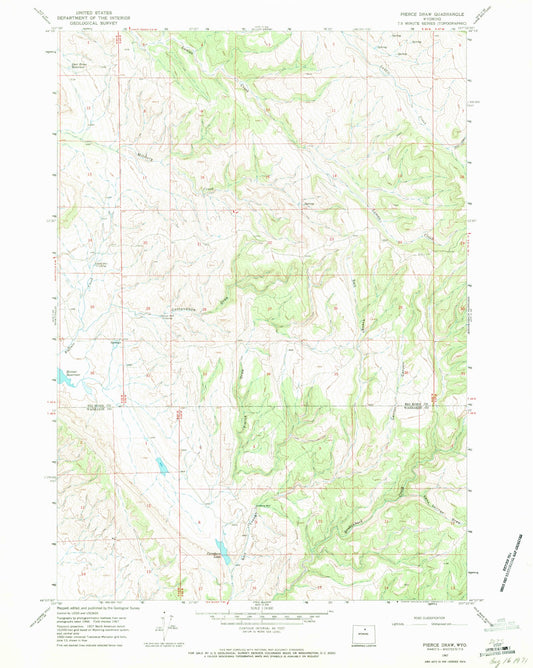Classic USGS Pierce Draw Wyoming 7.5'x7.5' Topo Map Image