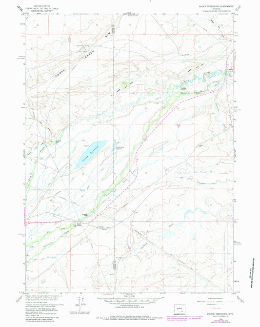 Classic USGS Pierce Reservoir Wyoming 7.5'x7.5' Topo Map Image
