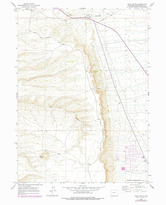 Classic USGS Pilot Butte Wyoming 7.5'x7.5' Topo Map Image