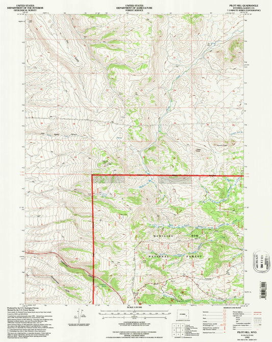 Classic USGS Pilot Hill Wyoming 7.5'x7.5' Topo Map Image