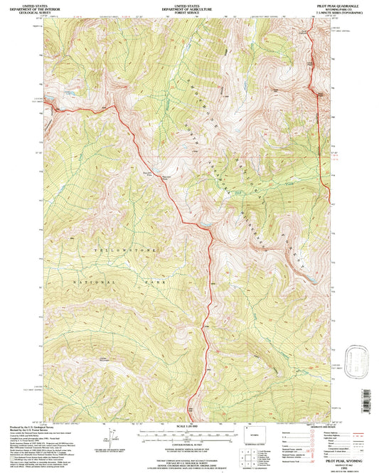 Classic USGS Pilot Peak Wyoming 7.5'x7.5' Topo Map Image