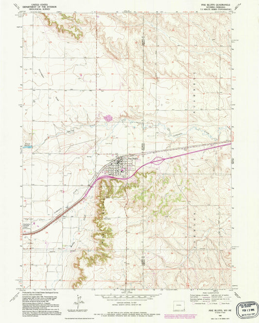 Classic USGS Pine Bluffs Wyoming 7.5'x7.5' Topo Map Image