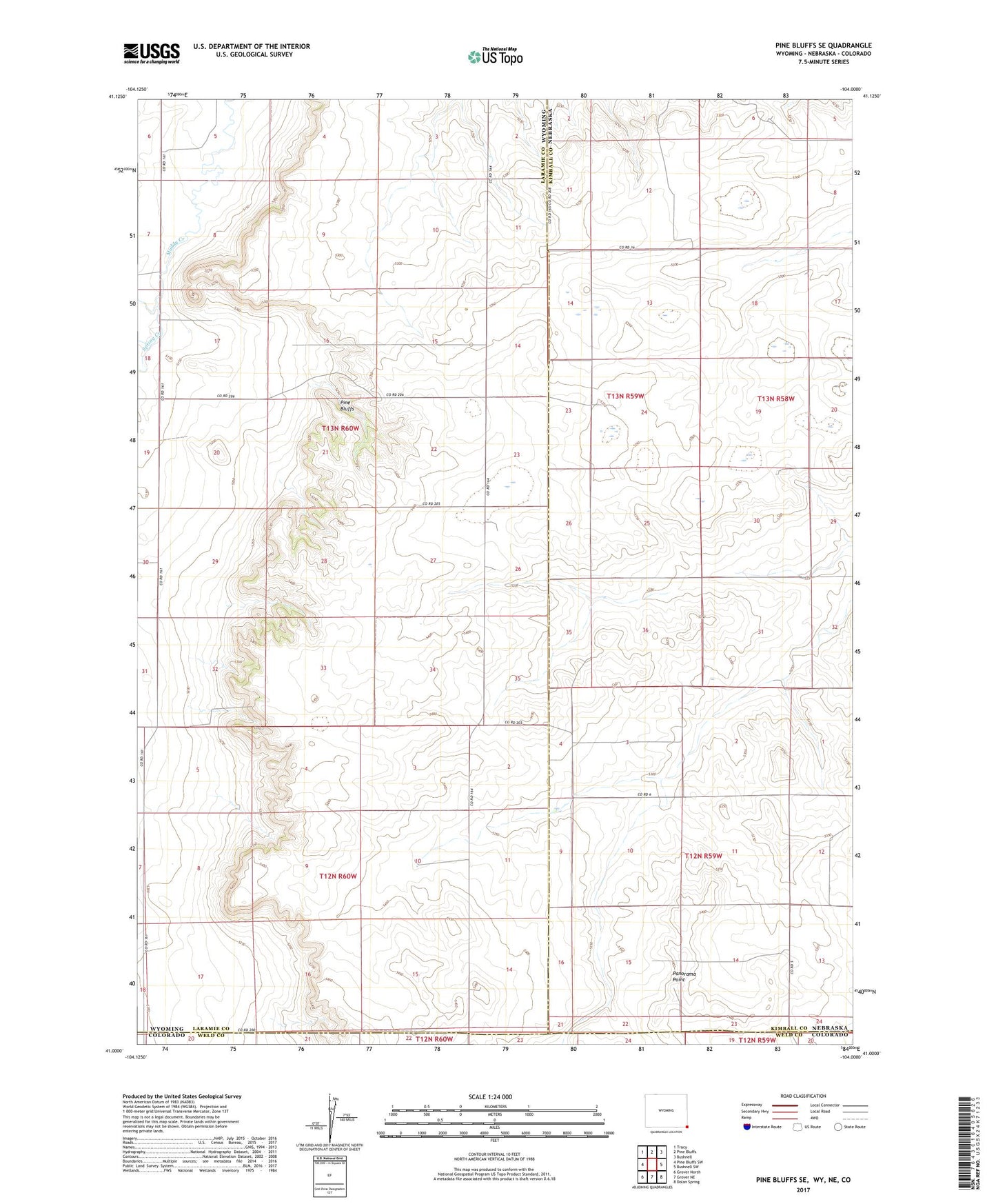 Pine Bluffs SE Wyoming US Topo Map Image