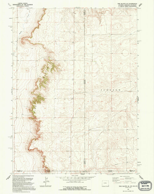 Classic USGS Pine Bluffs SE Wyoming 7.5'x7.5' Topo Map Image