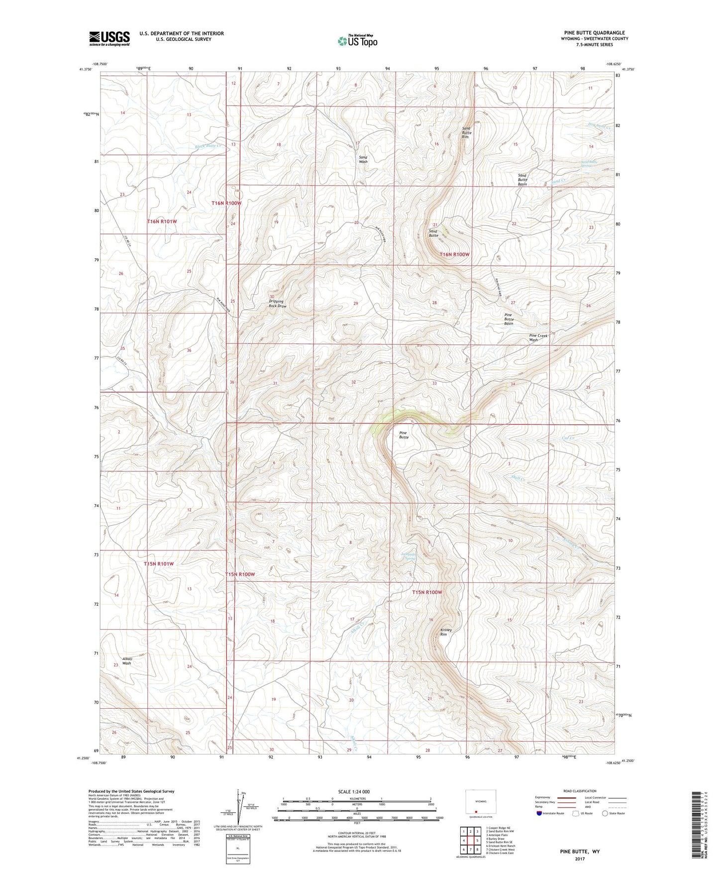 Pine Butte Wyoming US Topo Map Image