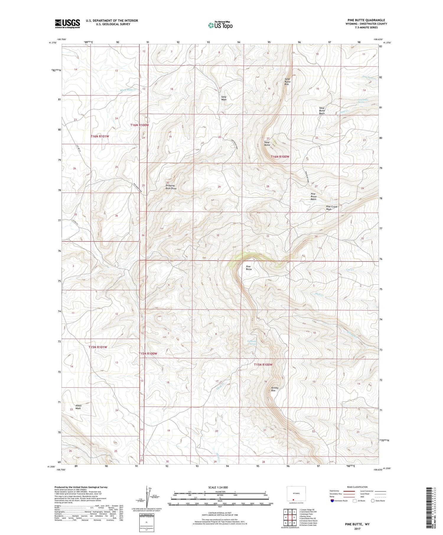 Pine Butte Wyoming US Topo Map Image