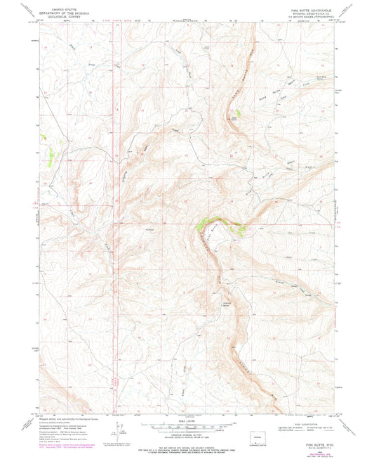 Classic USGS Pine Butte Wyoming 7.5'x7.5' Topo Map Image