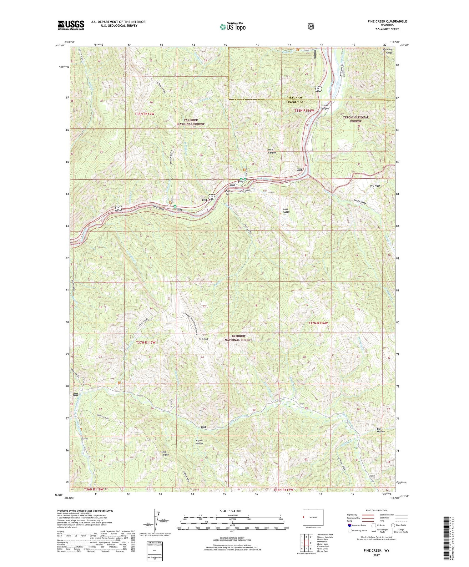 Pine Creek Wyoming US Topo Map Image