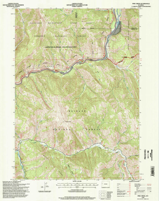 Classic USGS Pine Creek Wyoming 7.5'x7.5' Topo Map Image