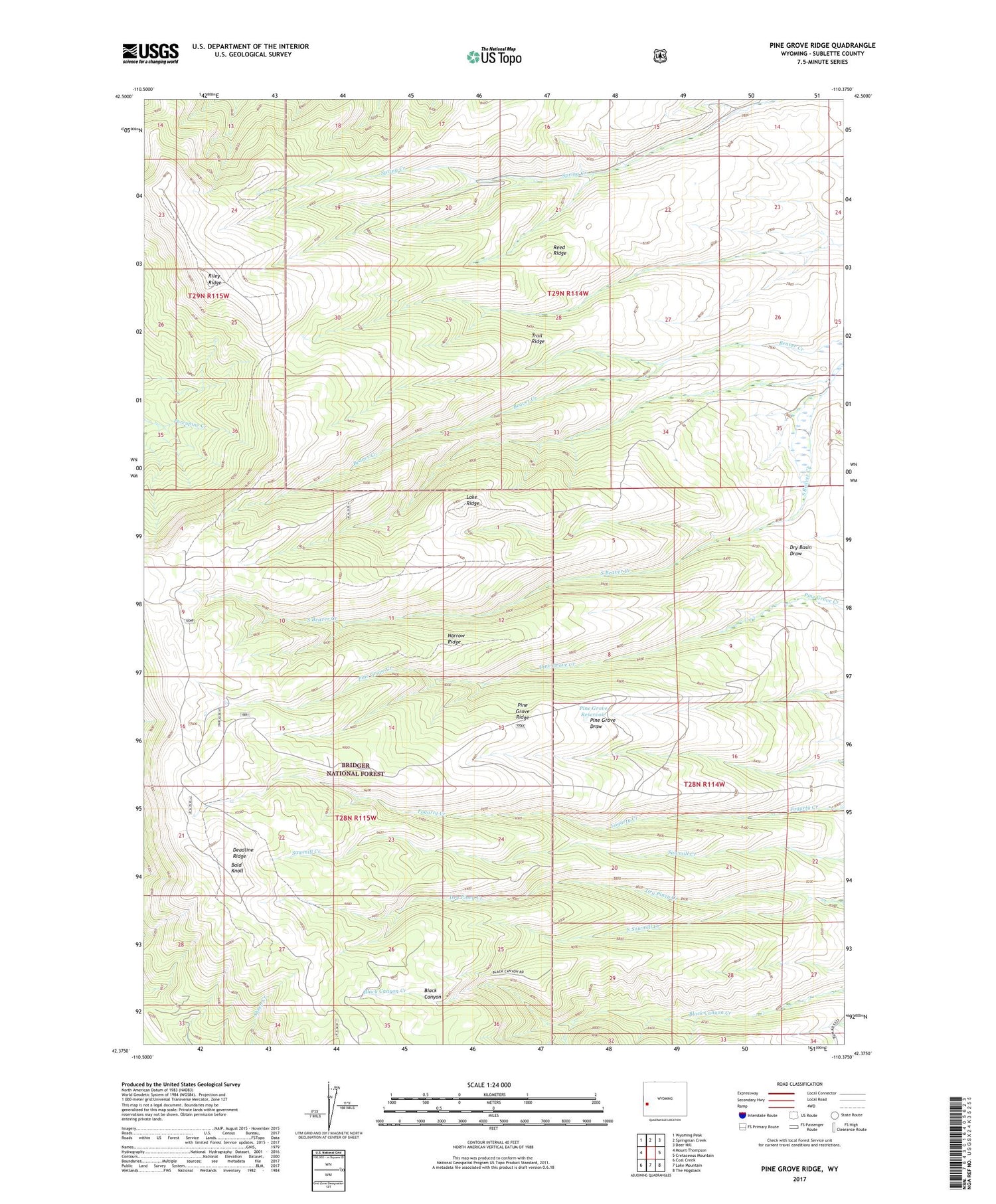 Pine Grove Ridge Wyoming US Topo Map Image