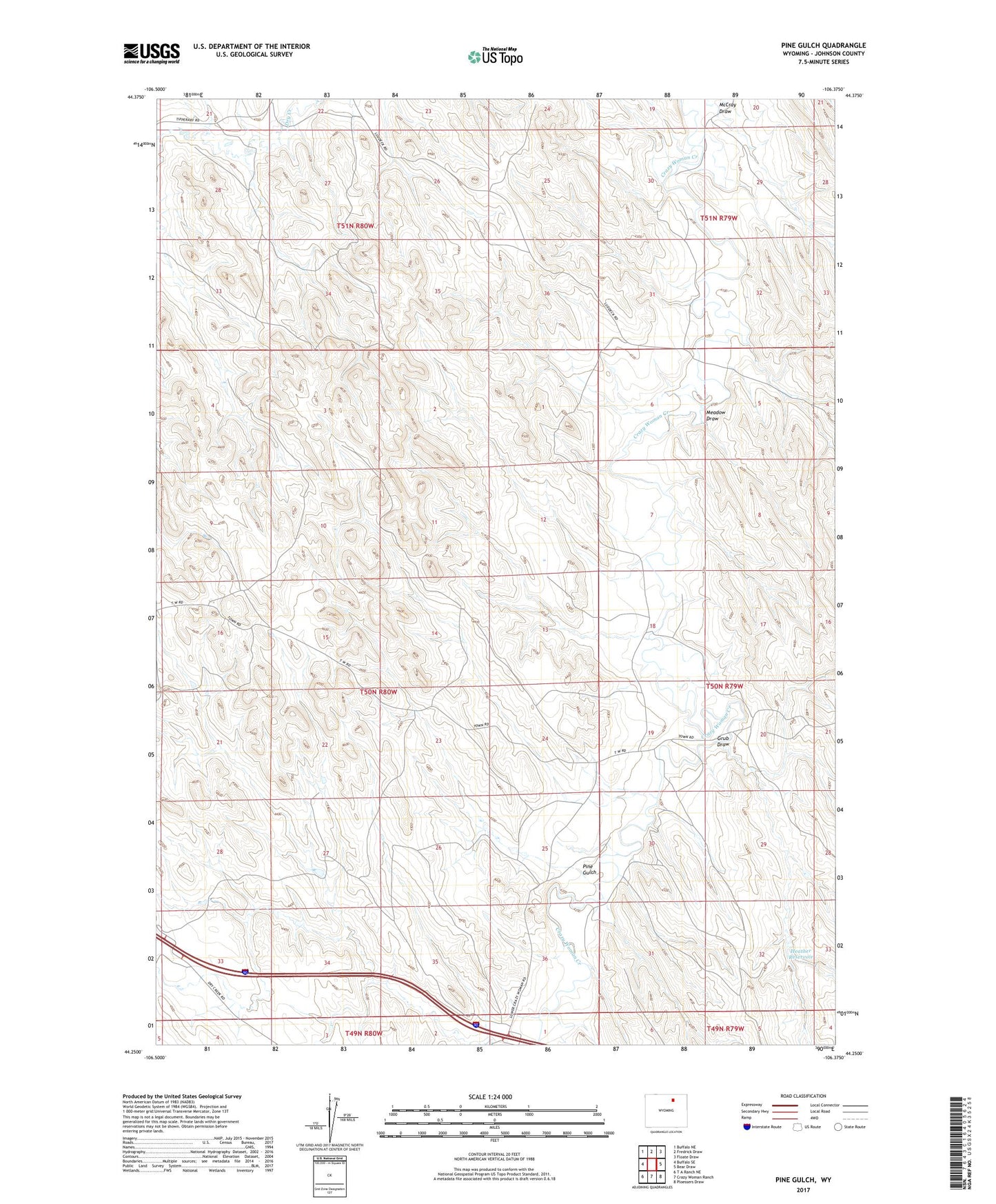 Pine Gulch Wyoming US Topo Map Image