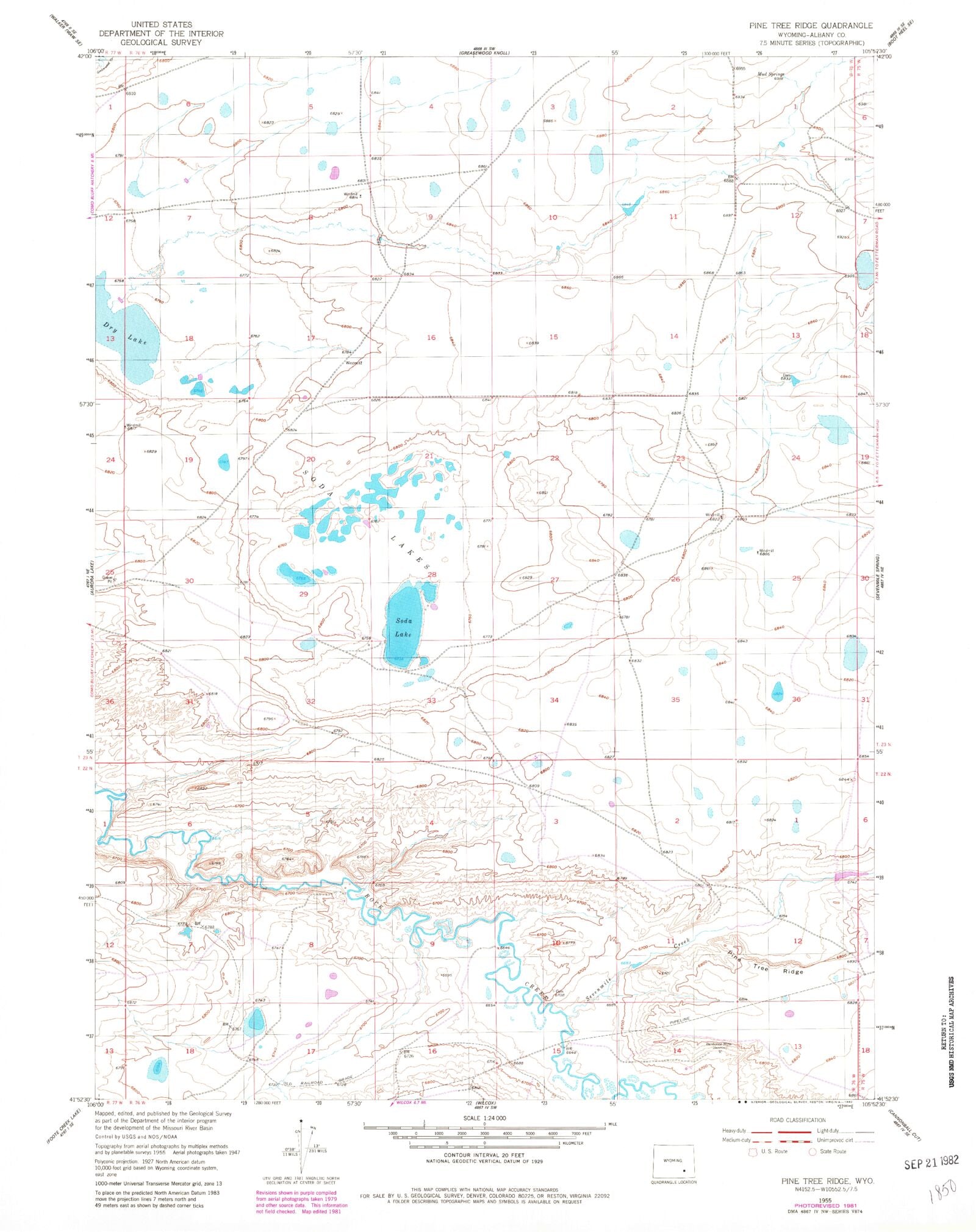 Classic USGS Pine Tree Ridge Wyoming 7.5'x7.5' Topo Map – MyTopo Map Store