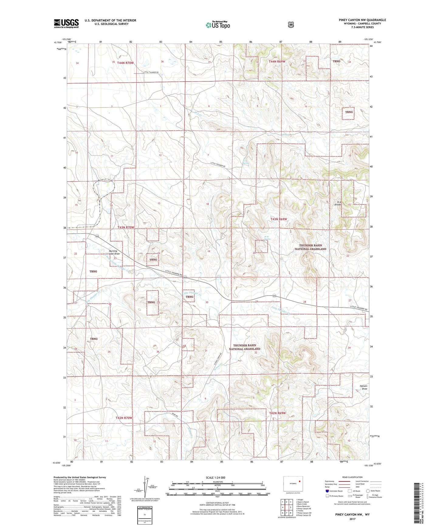 Piney Canyon NW Wyoming US Topo Map Image