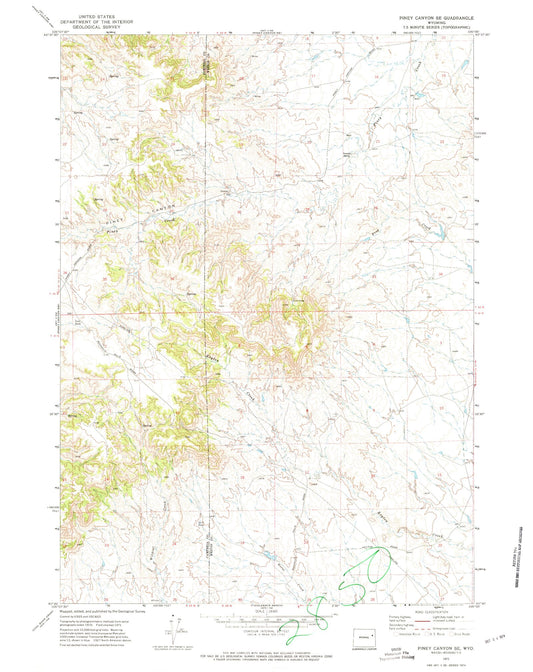 Classic USGS Piney Canyon SE Wyoming 7.5'x7.5' Topo Map Image