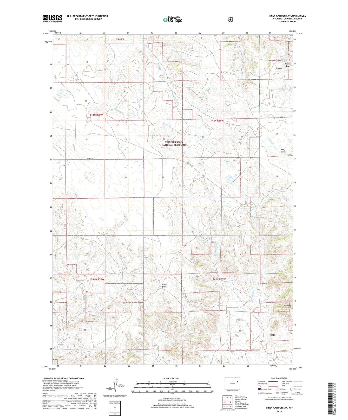 Piney Canyon SW Wyoming US Topo Map Image