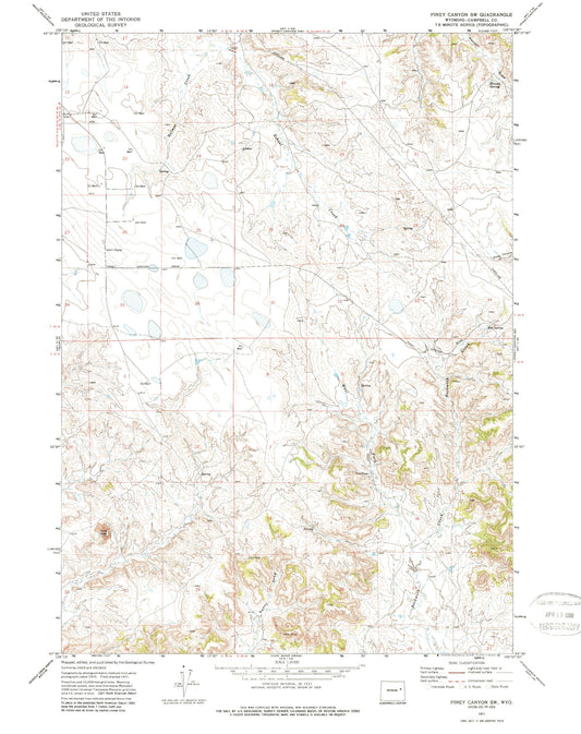 Classic USGS Piney Canyon SW Wyoming 7.5'x7.5' Topo Map Image