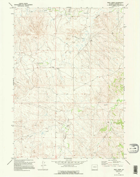 Classic USGS Piney Creek Wyoming 7.5'x7.5' Topo Map Image