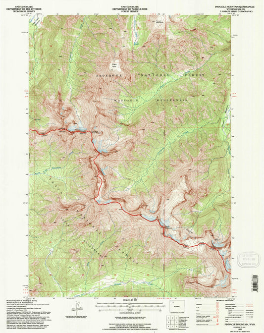 Classic USGS Pinnacle Mountain Wyoming 7.5'x7.5' Topo Map Image