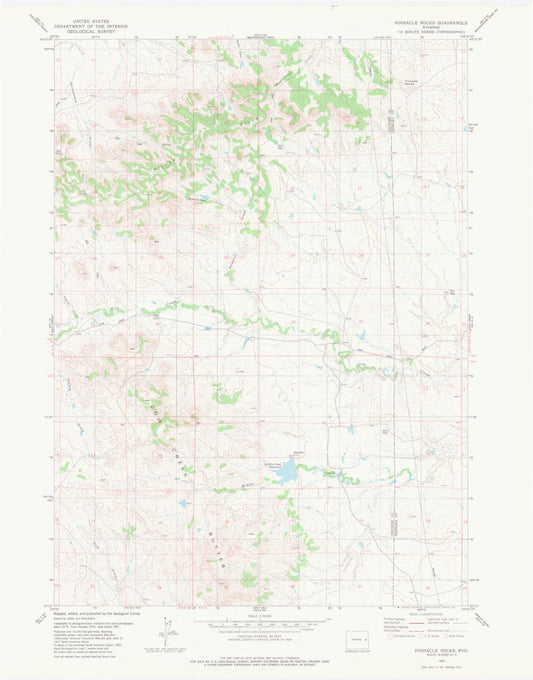Classic USGS Pinnacle Rocks Wyoming 7.5'x7.5' Topo Map Image