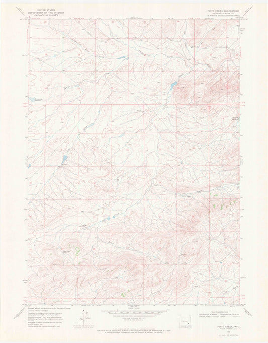 Classic USGS Pinto Creek Wyoming 7.5'x7.5' Topo Map Image
